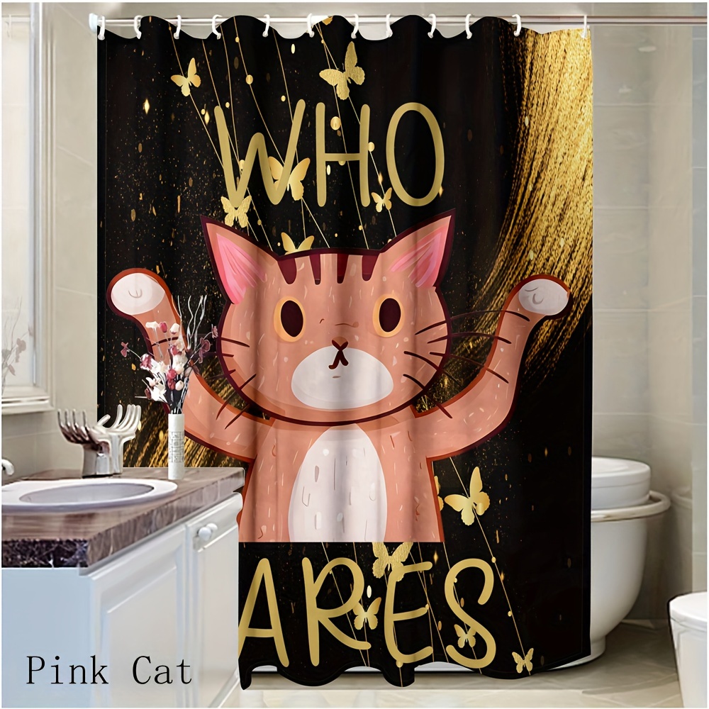 Cat Pattern Shower Curtain Funny Waterproof Shower Curtain Temu Australia