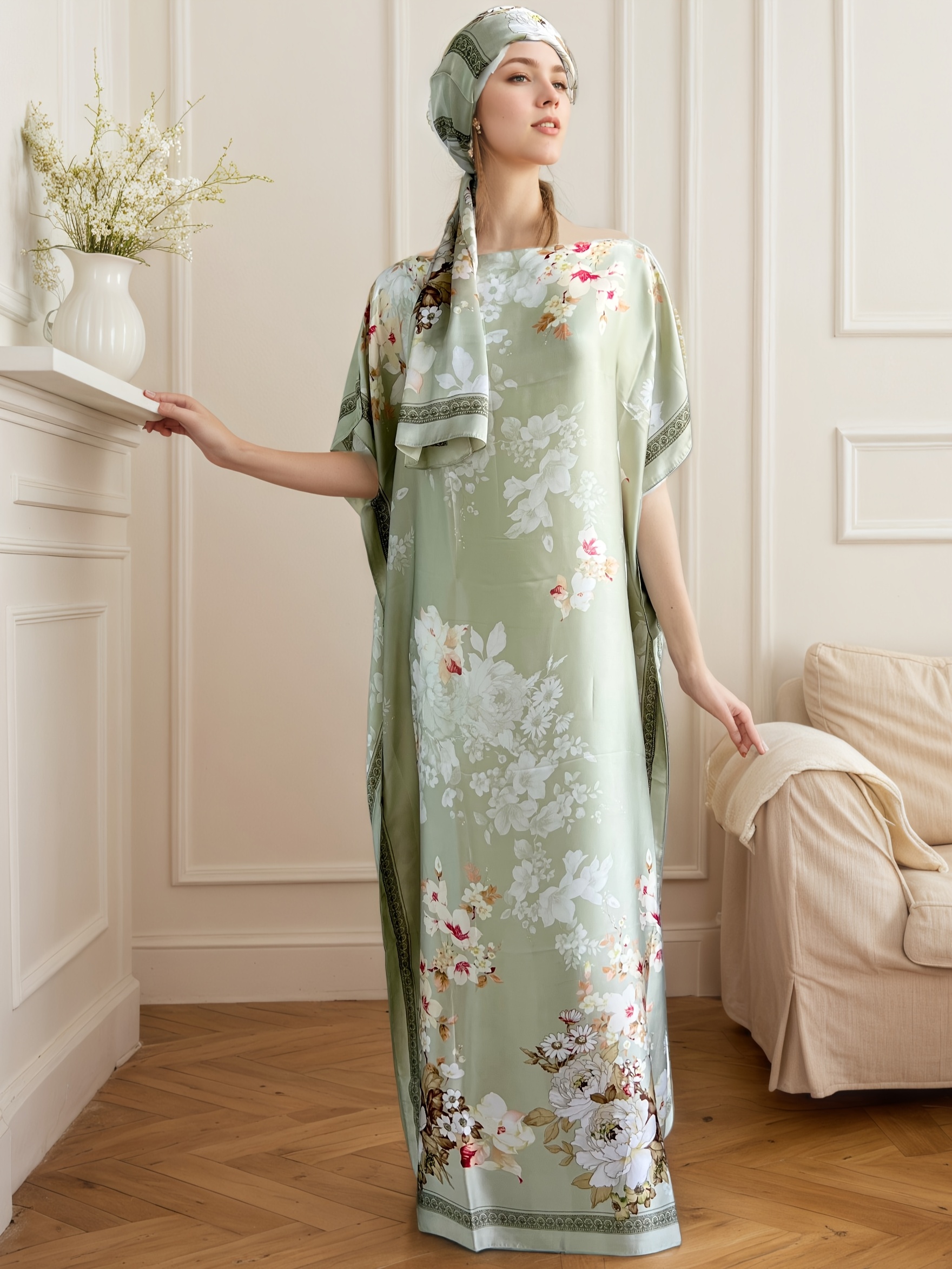 plus size womens elegant maxi dress kaftan floral - Temu Oman
