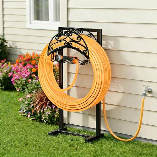 metal garden hose holder outdoor water hose holder with hose to assemble detachable design for convenient storage for outdoor garden patio lawn garden hose holder wall mount water hose rack heavy duty hose holder black