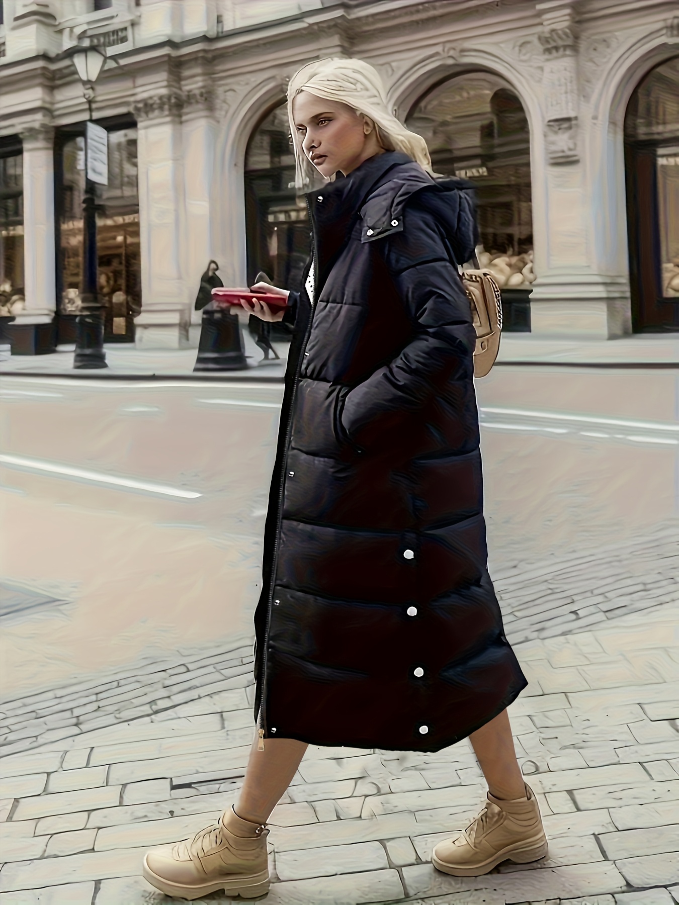 Manteau Long Femme Hiver - Revers Peak, Double Boutonnage, Coton - Sur Mesure Possible