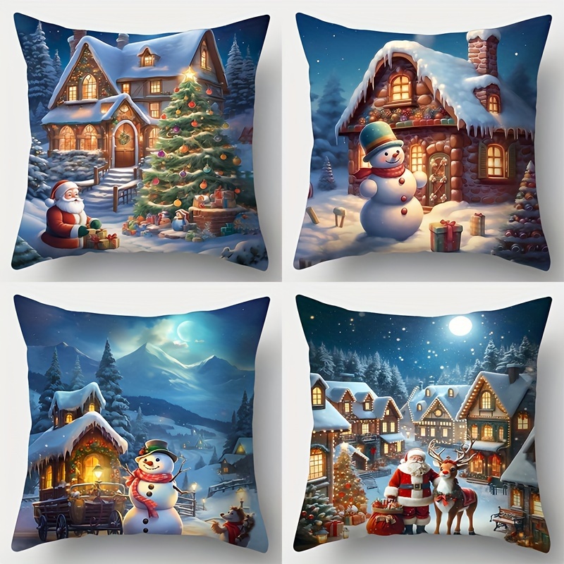 

4- Christmas Cushion , 17.7x17.7 , , , Zippered, , Printed Christmas & , Sofa Pillowcases For Decor