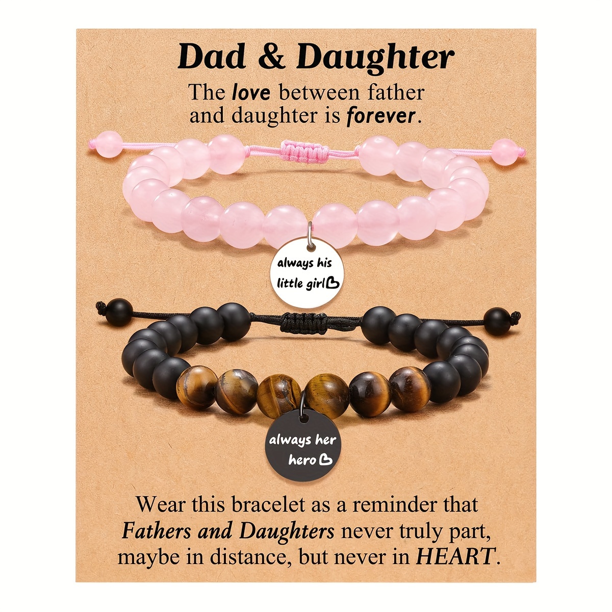 Image of Father's Day Gift Dad Daughter Matching Bracelet Daughter Son For Dad Holiday Birthday Gift For New Dad Bracelet Stylish Natural Stone Hand Woven Elastic Adjustable