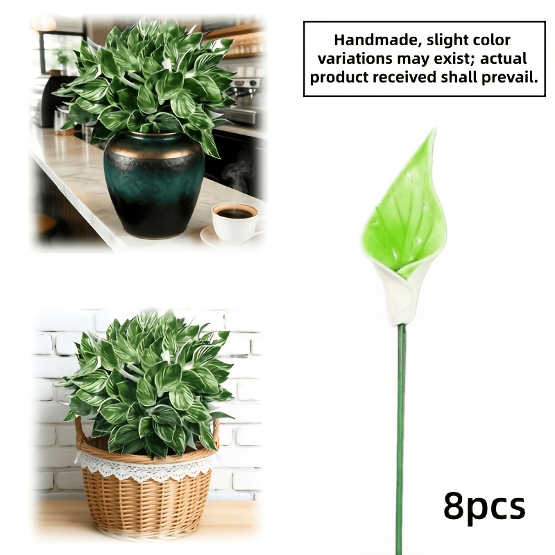 TEMU 8pcs, , Purifying Aura, Hand- Ceramic With White Border Leaves, Ceramic Greenery, Handmade Ceramic Craft, Never Fading, Eternal Ceramic Plant,