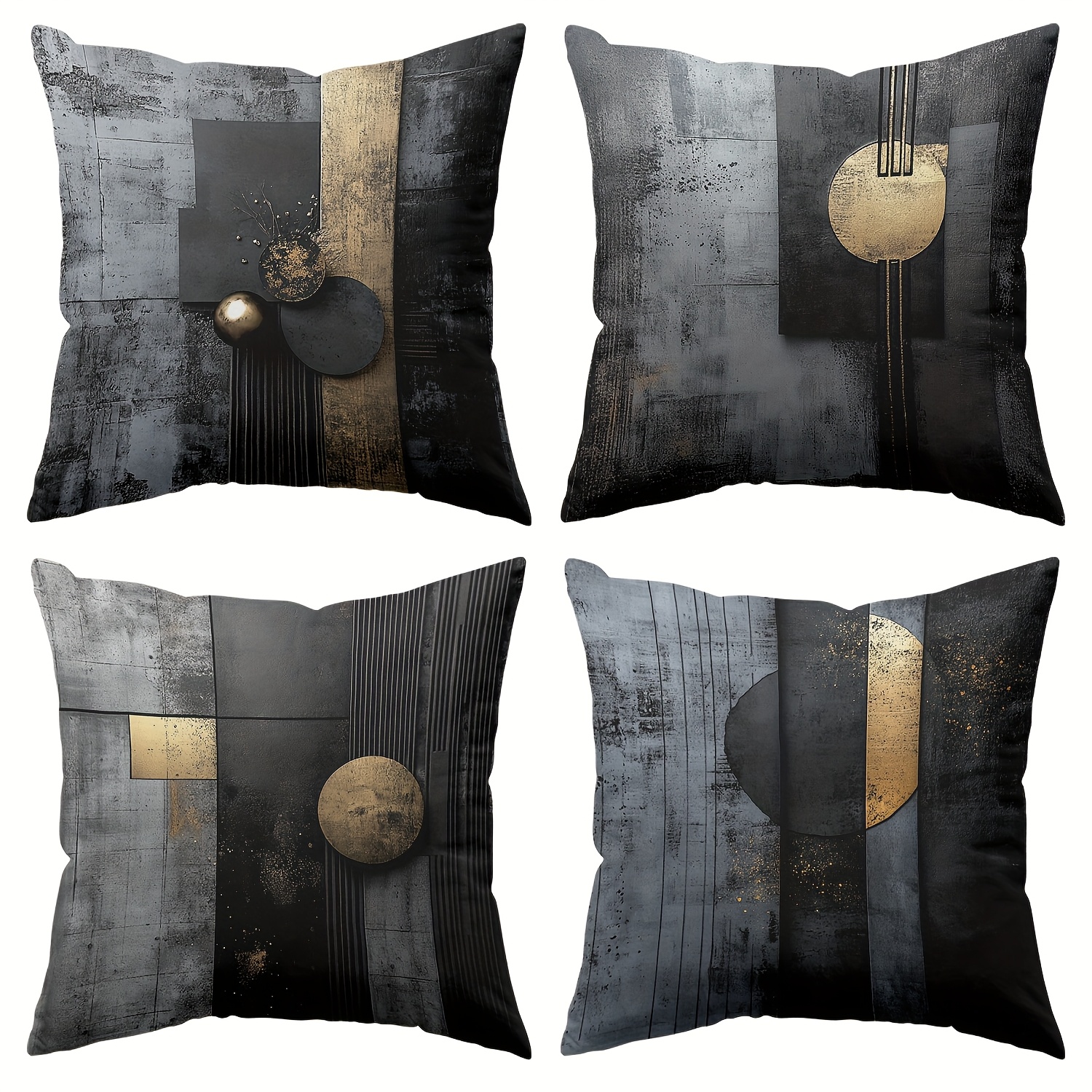 TEMU 4pcs Geometric Pattern Pillowcase Set - 18x18 Inches - Durable Polyester Material - Single-sided Print - Zipper Closure - Machine Washable,