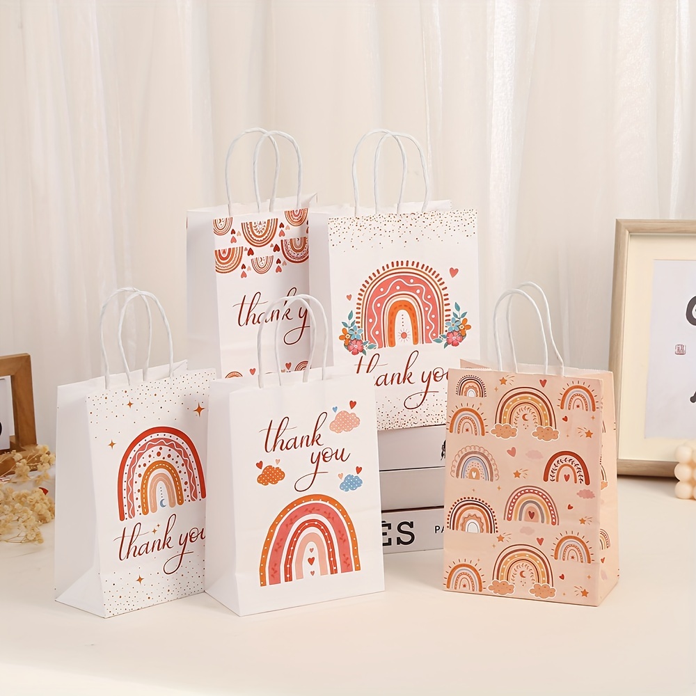 

eco-chic" 10-pack Bohemian Rainbow Print Gift Bags With Handles - Paper Tote Bags For Party Favors, Candy & Shopping - Perfect For Birthday Celebrations & Crafts