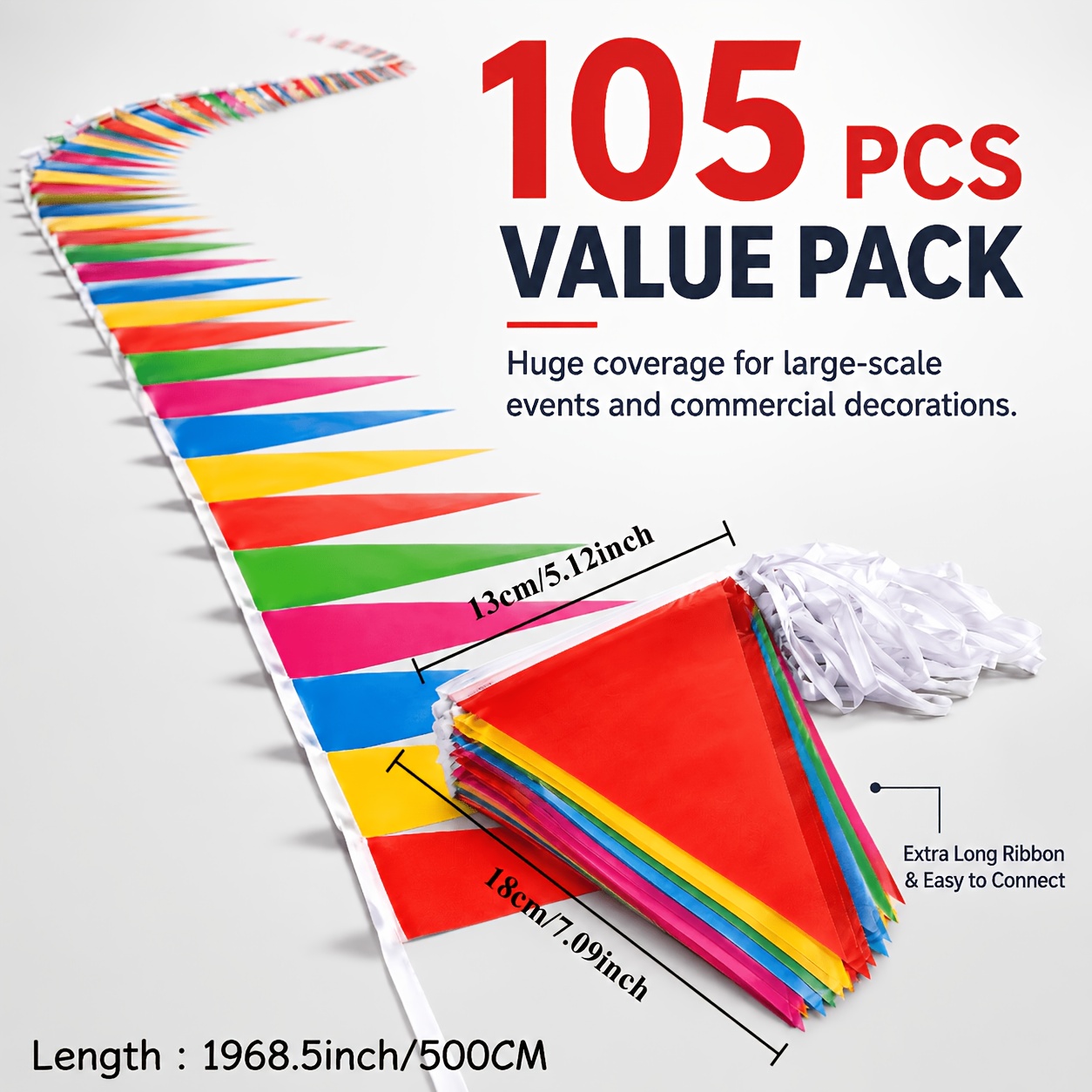 TEMU 105pcs Colored Triangular Flags, 1968.50 Inches Long Material Rope , Reusable Decorative Flags, Suitable For Birthday Parties, Weddings, And