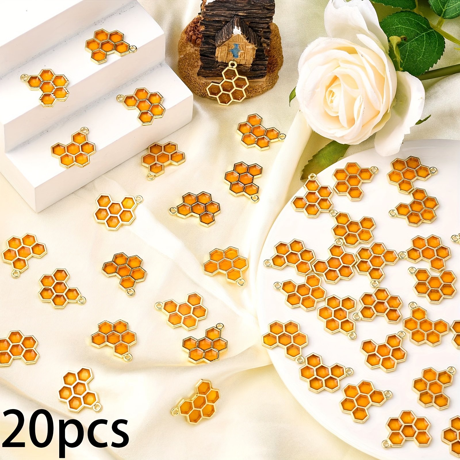 TEMU 20 Piezas de Colgantes SAILANZI de Panal de Abeja - Mini Abejas y Hexágonos de Panal, Ideales para de Joyas, Manualidades DIY, Llaveros y Ropa -