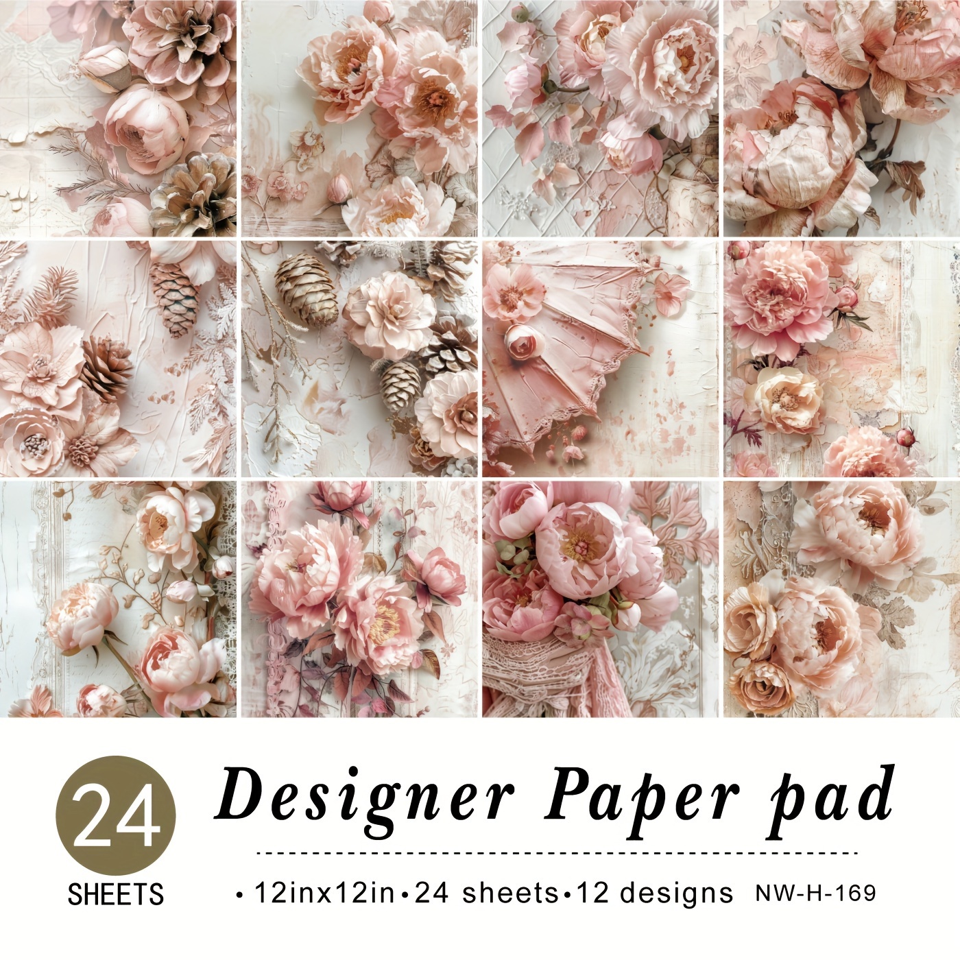 TEMU 24 Blätter 12"x12" DIY--Papier, Rosa Florales Valentinstag-Scrapbooking-Zubehörset Ästhetische Dekorative Geschenkverpackung Album Planer