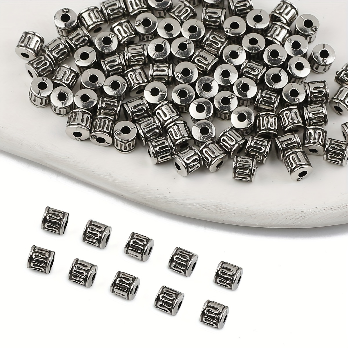 

200 Pcs 5mm Cylindrical Silver-tone Spacer Beads For Diy Jewelry Making - Lightweight, High-quality, And Durable