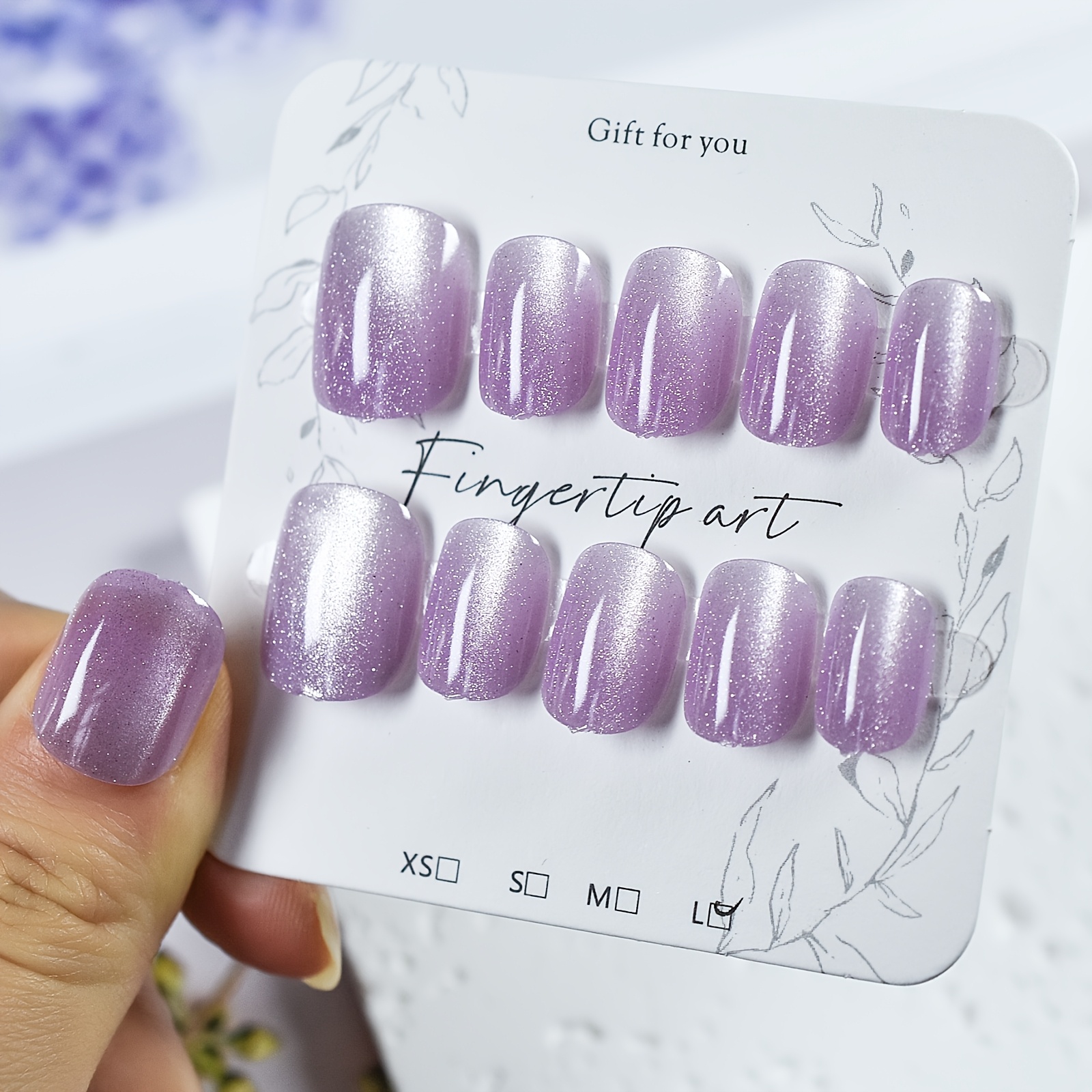 

10pcs Ongles Press-On Œil de Chat Violet, Carrée Courte, , d'Ongles Couverture Complète avec Design Pop Art, Inclut Outils d'Application, Nail Art