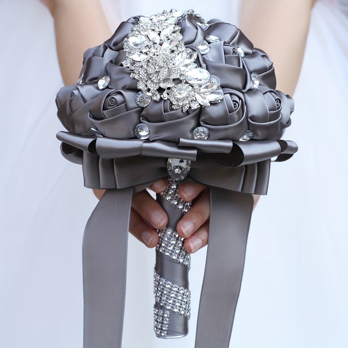 zamonaviy to'y buketi, porloq kristallar bilan, polyester va spandex, qo'lda ushlash uchun to'y gulchambari, w445 tafsilotlari 22