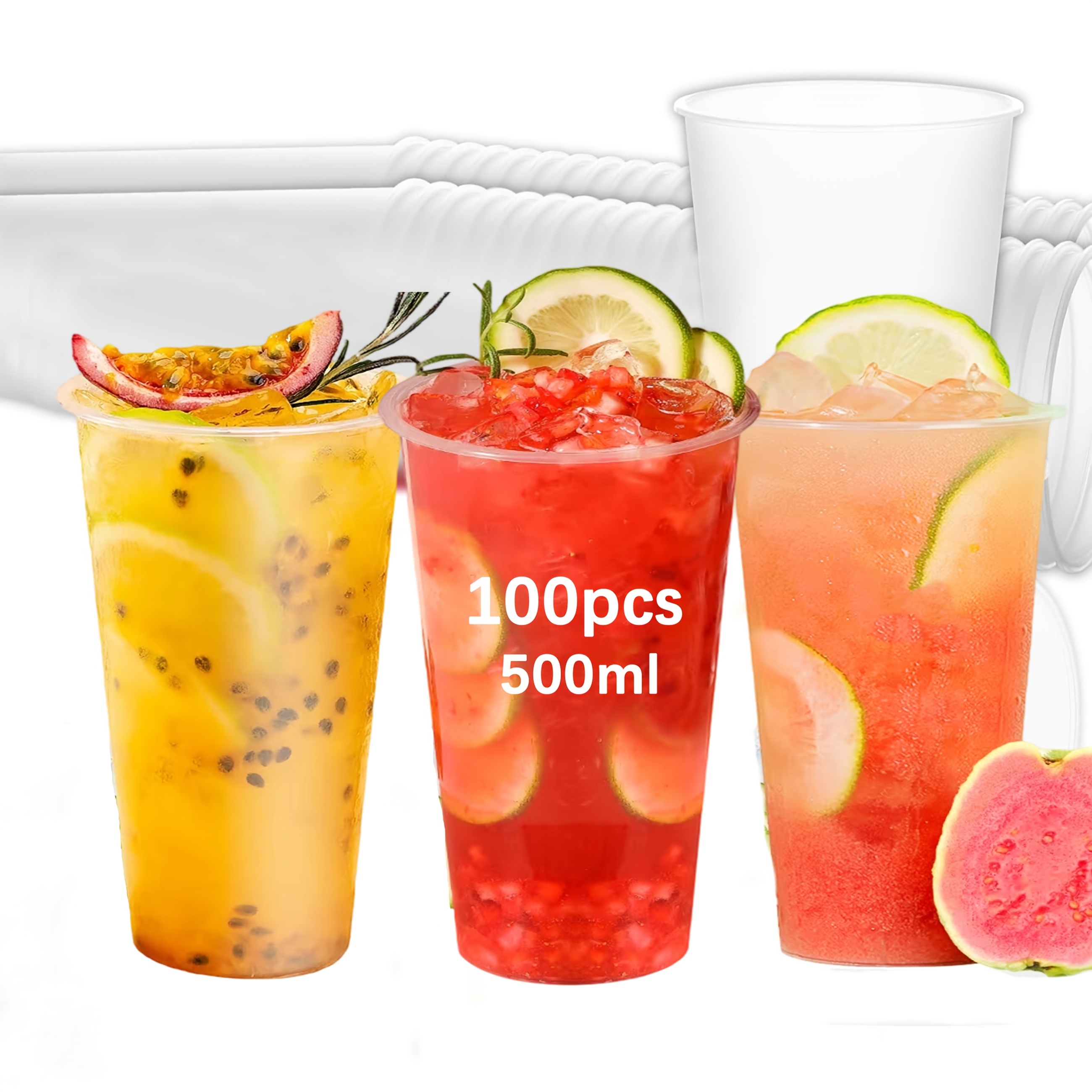 TEMU 50/100 Paffy Cups, 500ml Frosted Plastic Cups, Reusable Plastic Cups, White Frosted Cups, Hand Washable, Large Capacity Juice Cups, Beer Cups,