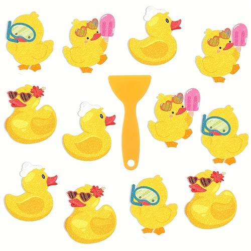 12pcs duck non slip bathtub stickers shower stickers anti slip decal threads appliques with scraper decals for safety bathroom tubs shower floor stairs