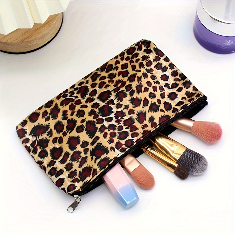 

Trousse de Maquillage Imprimé Léopard Carrée Horizontale avec Fermeture Éclair pour Femmes