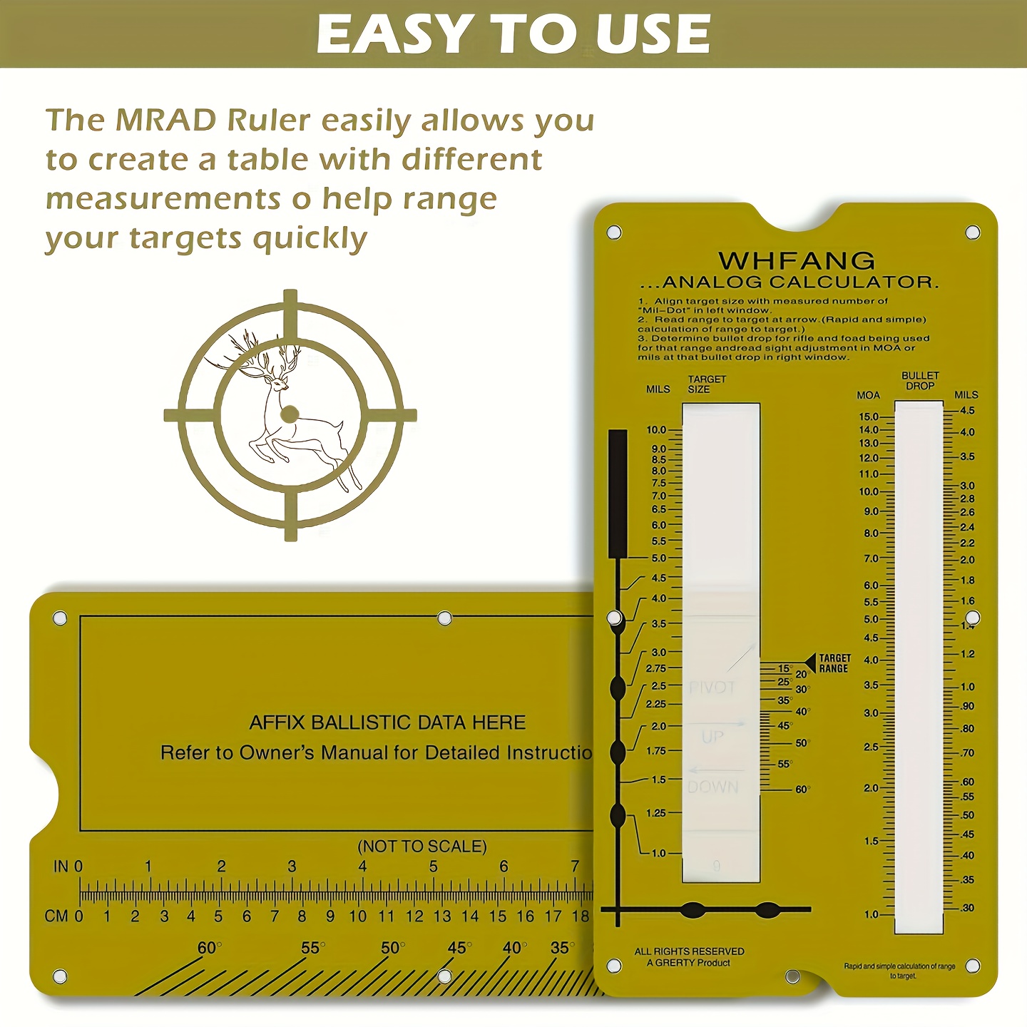 TEMU Slide Rule Calculator, Professional Gear, Ruler Range To Calculator Shooting Measurement Slide Rule Tool For Hunting And Long-range Shooting,