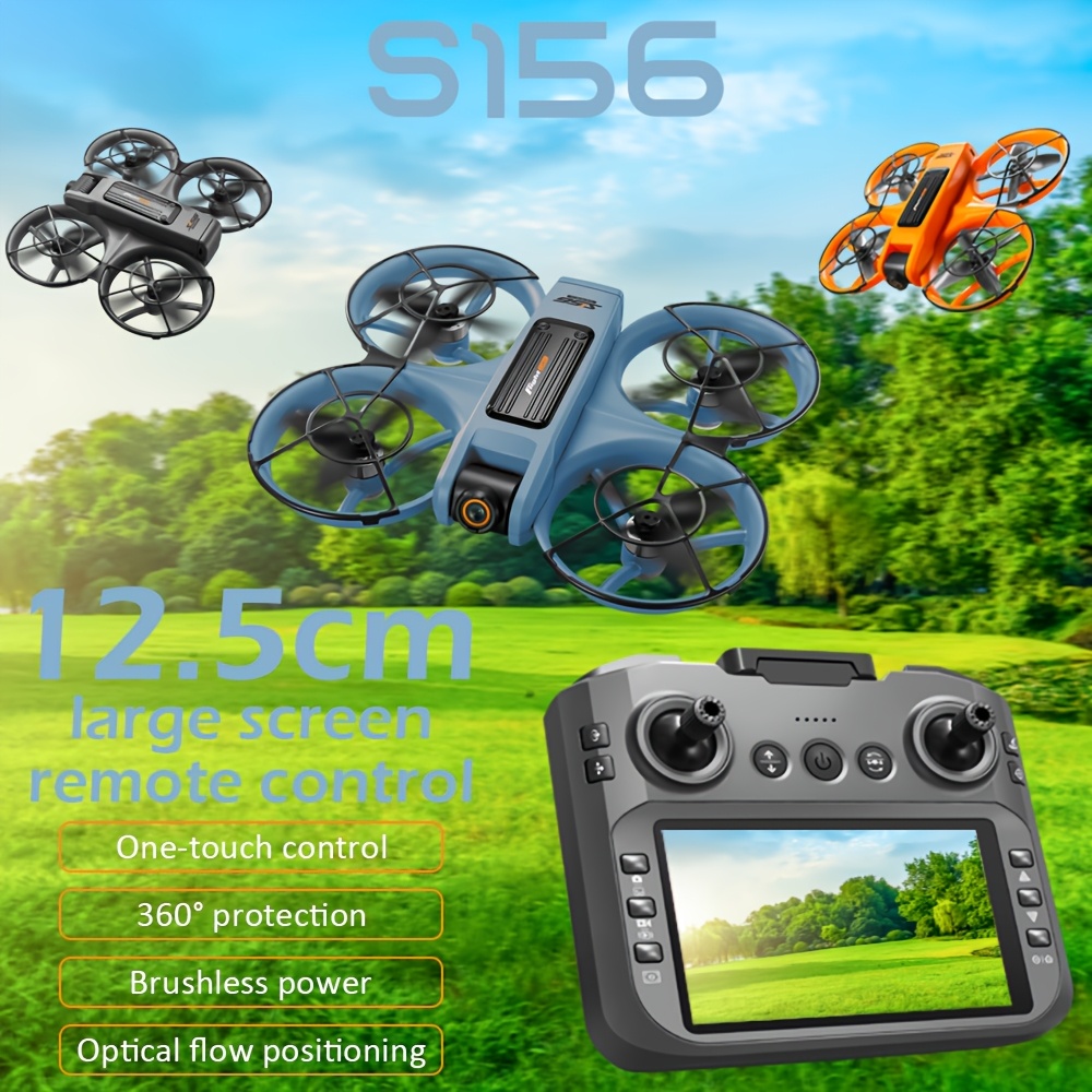 Nowy Dron z em S156, Dron z Podwójną Kamerą i ESC - Możliwość Fotografii z Powietrza, z em o Dużym Ekranie, Ochrona 360° - Bezpieczny i Antykolizyjny, Silnik Bezszczotkowy - Mocna Siła, Optyczne Pływające Zawieszanie - Stabilniejszy Lot, z LED Nocnymi Światłami, Przełączanie Prędkości, Tryb Bezgłowy, Prezent Urodzinowy, Prezent Świąteczny