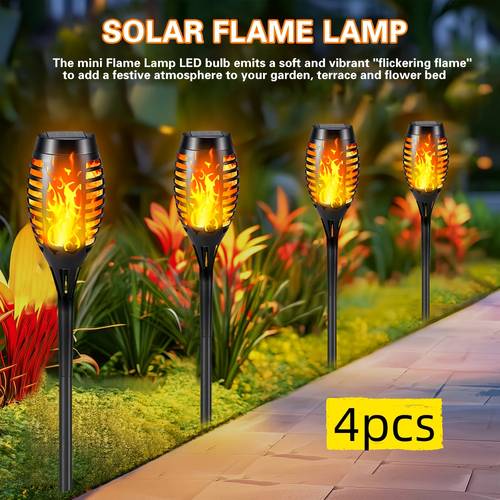 4 12pcs outdoor solar torch lights 12led flickering flame garden lights solar powered automatic on off suitable for landscape lighting for lawns courtyards driveways