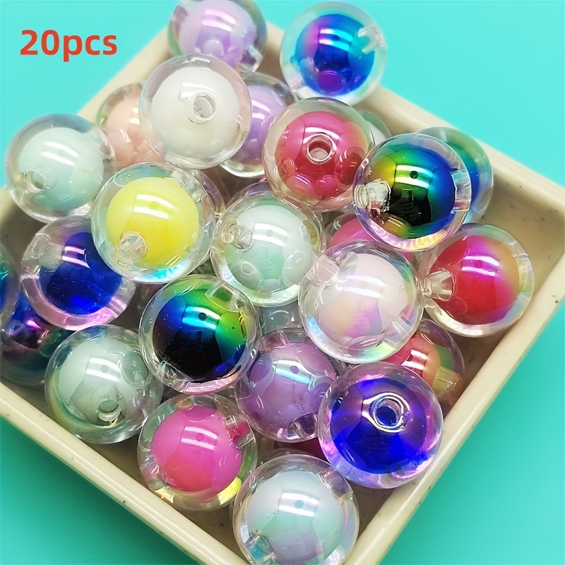 

20 pièces de perles arc-en- revêtues de UV de 16mm, fournitures de en perles acryliques, DIY bracelets, , -, pendentifs, et de loisirs