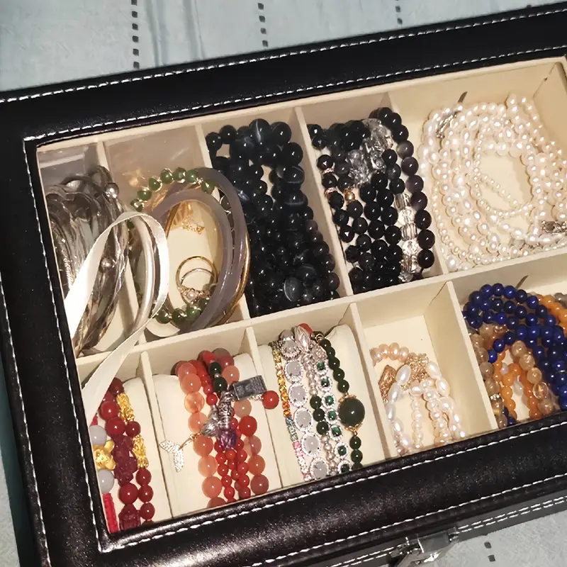 1pc black pu leather jewelry bracelet storage box 6 compartments with 10 compartments from bead jewelry storage box watch storage in non deformable bracelet pillow jewelry display cabinet box Product details 1