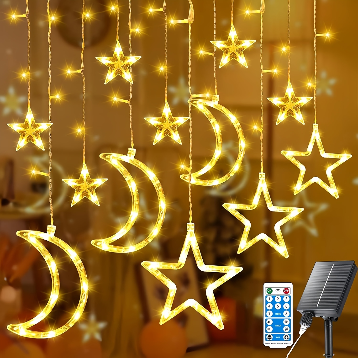 0 Electricity All Year Round Moon Fairy Lights Outdoor Moon Star Curtain Lights With 8 Timer Remote Control, Usb Rechargeable Warm White Hanging Decoration For Patio Camping Curtain Aisle Gazebo