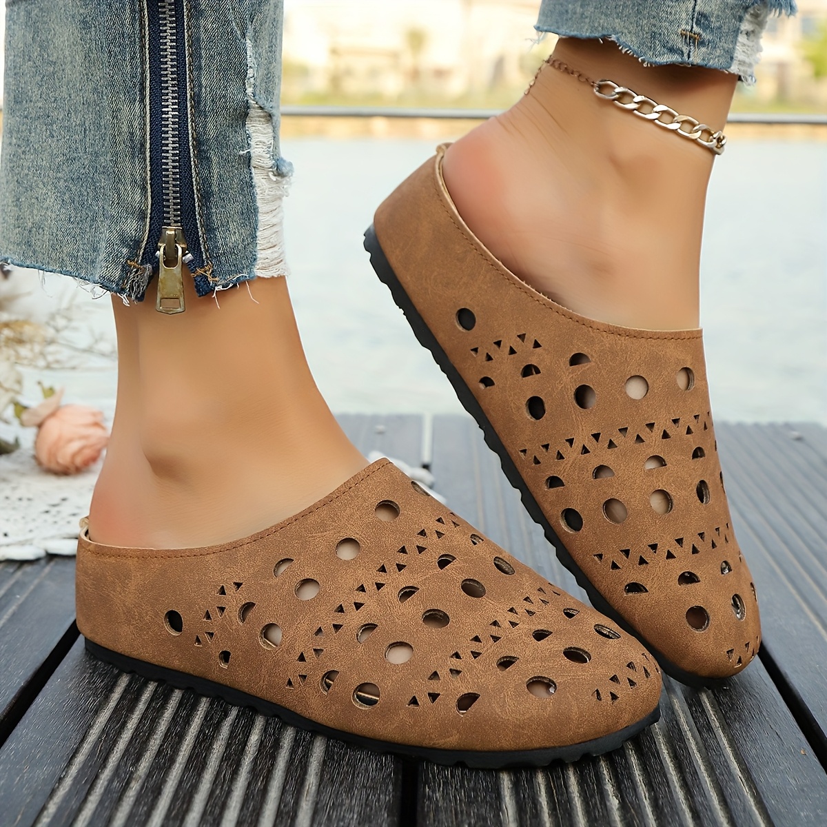 womens stylish brown cover mules clogs breathable Temu Georgia