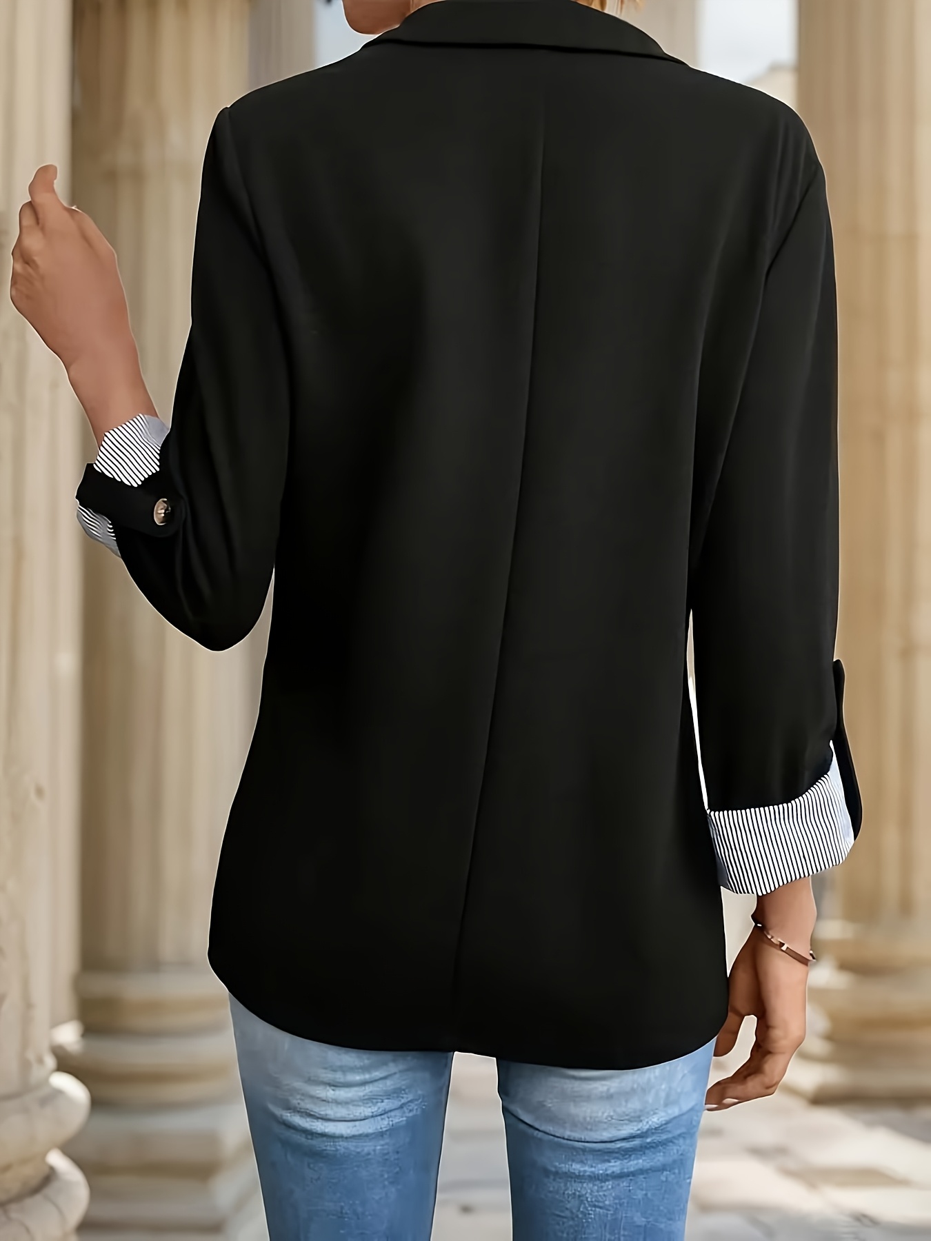 Plus Size, Women's Casual Solid Color Jacket Notch Lapel Fit Button  Front, Machine Washable Lightweight Office Everyday Coat for Spring  Summer