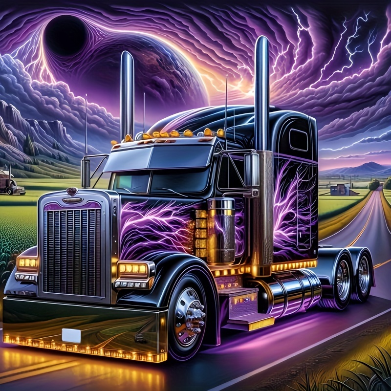 

Large 50x50cm Diy 5d Diamond Painting Kit - Vibrant Semi-truck With Accents, Round Acrylic Diamonds, Set For Home Wall Decor, New Diamond Painting Kits