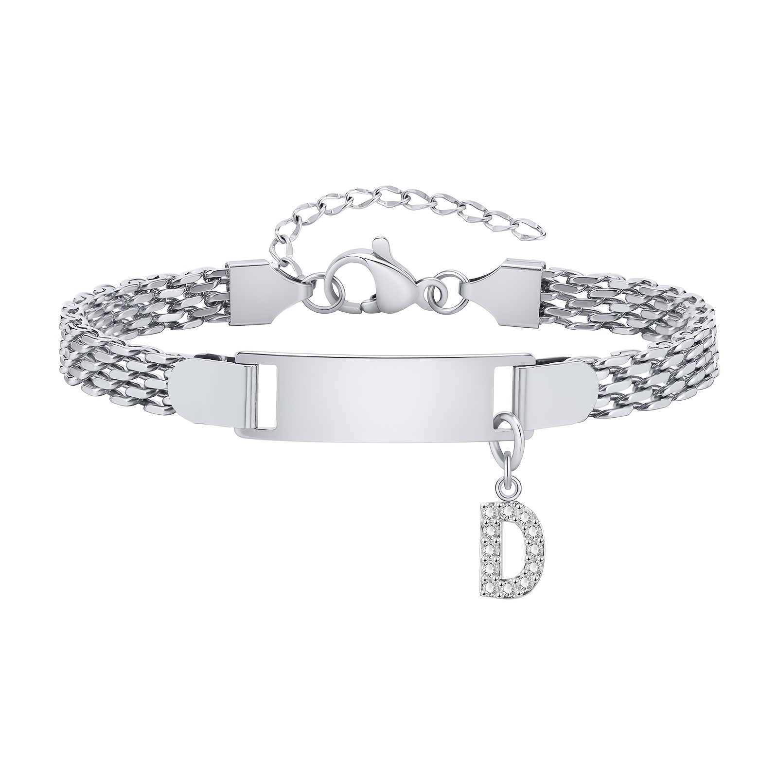 Personalized Engraved Name Bracelet with Synthetic Zirconia Charm
