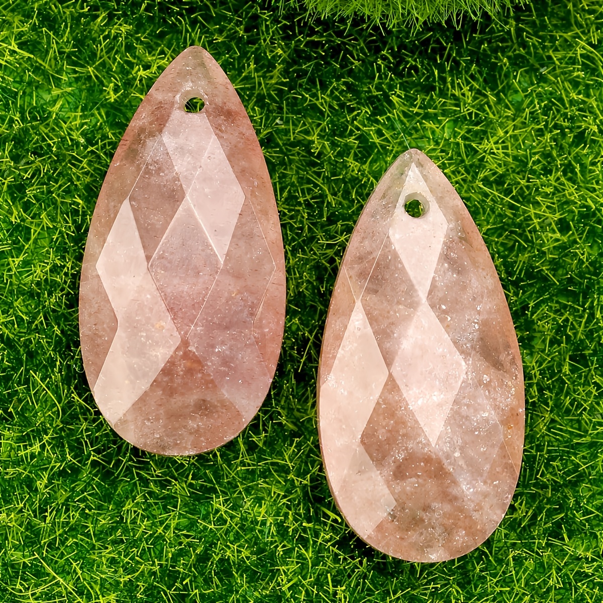 TEMU 2pcs Pendentif en Naturelle Élégante et Facettée, 13 X 26Mm Perles d'Améthyste et de Quartz Rose pour la Fabrication de Bijoux, Boucles