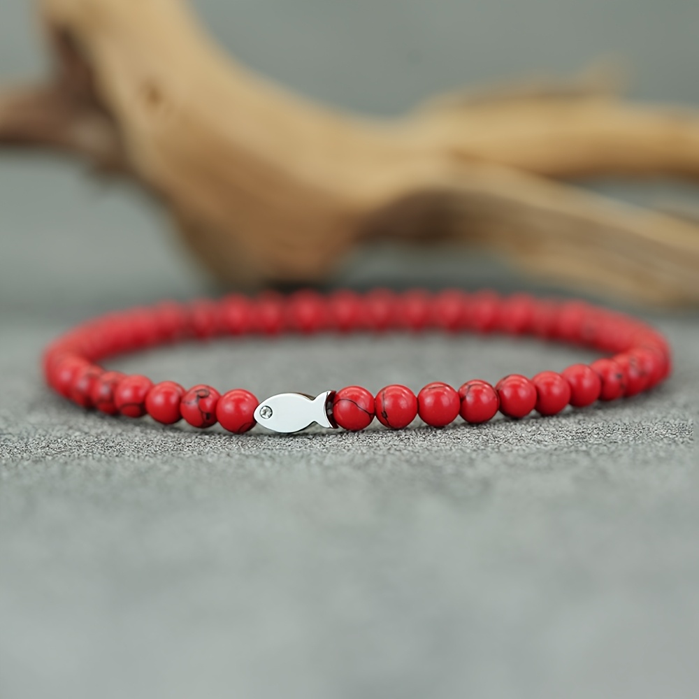 TEMU Bracciale da con piccole perline fatte a da 4 mm, bracciale a forma di pesce, gioielli estivi