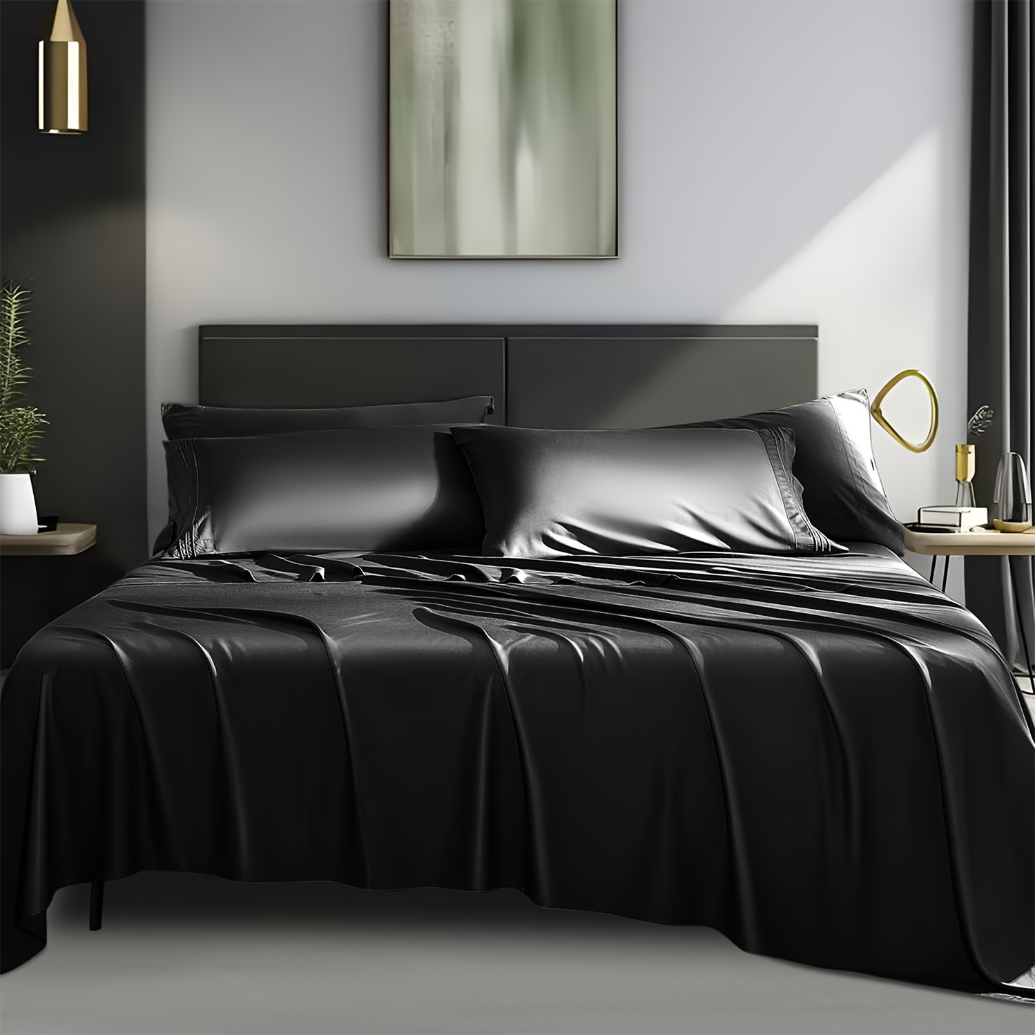 TEMU 6pcs Bamboo Bed Sheets Set, Microfiber Bamboo Sheets Set, Cooling & Breathable Double Stitching, 16" Deep Pocket