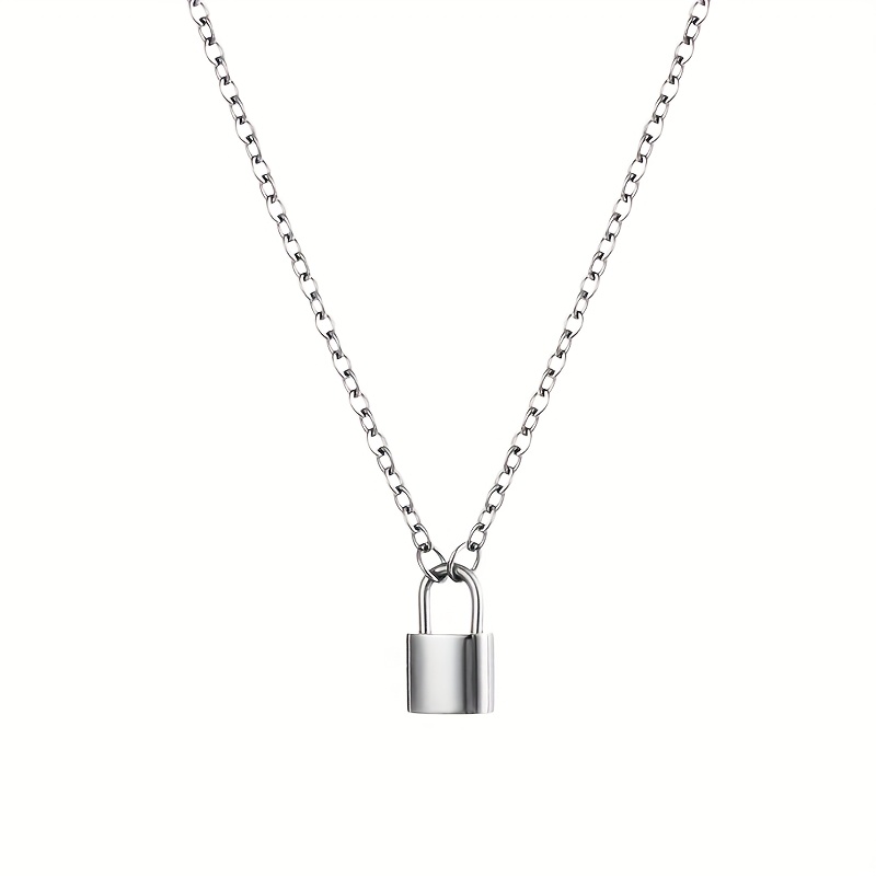 TEMU Custom Engraved Name Women's Collarbone Padlock Necklace, Exquisite Personalized Stainless Steel Geometric Square Padlock Letter Necklace, The