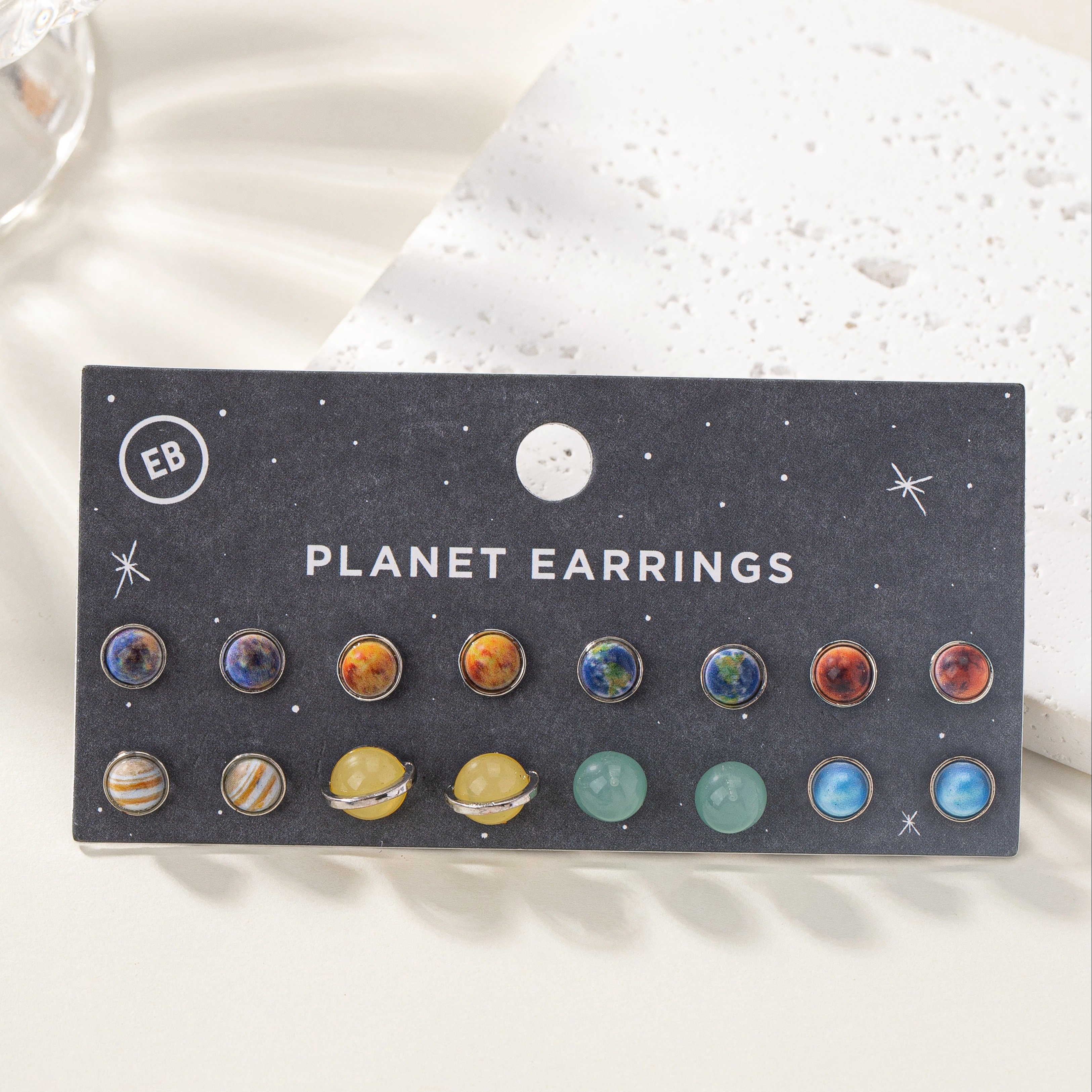 

Planet Earrings Set - 8 Pairs Zinc Alloy Studs Featuring Solar System Design, No Mosaic, Versatile For Banquets & Festivals, Earth Day Collection For All Seasons