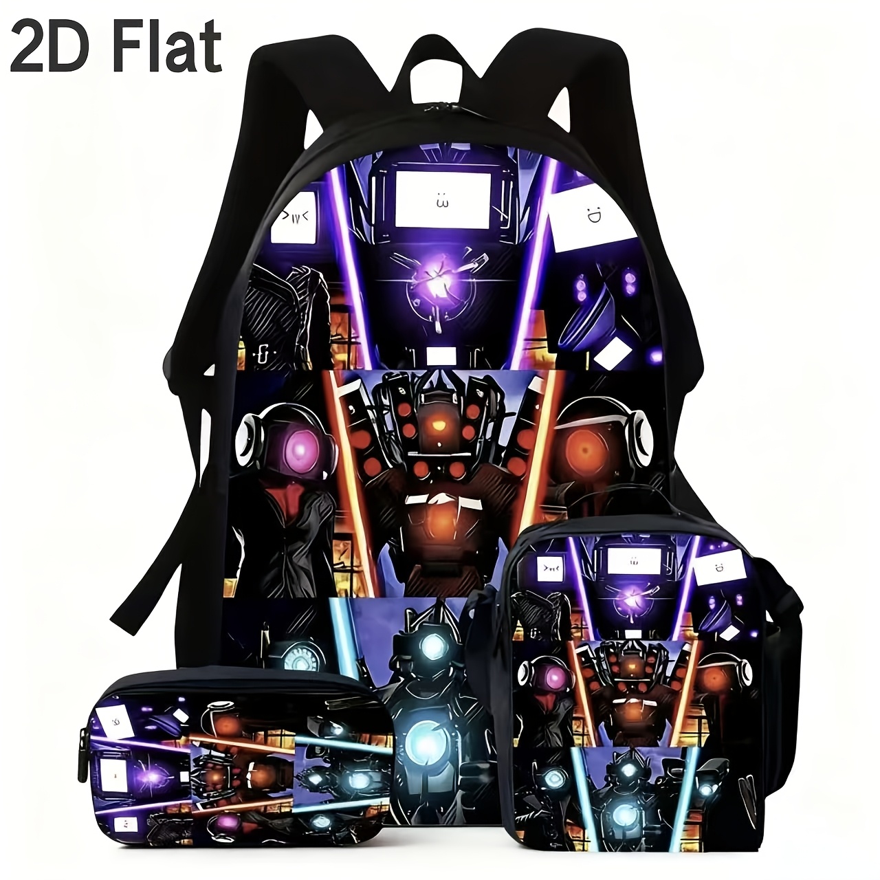 TEMU 3pcs Skibidi Backpack Set In Anime Style, Crossbody Bag And Pencil Case - Large-capacity School And Commuting Laptop Backpack, Comic Style, For