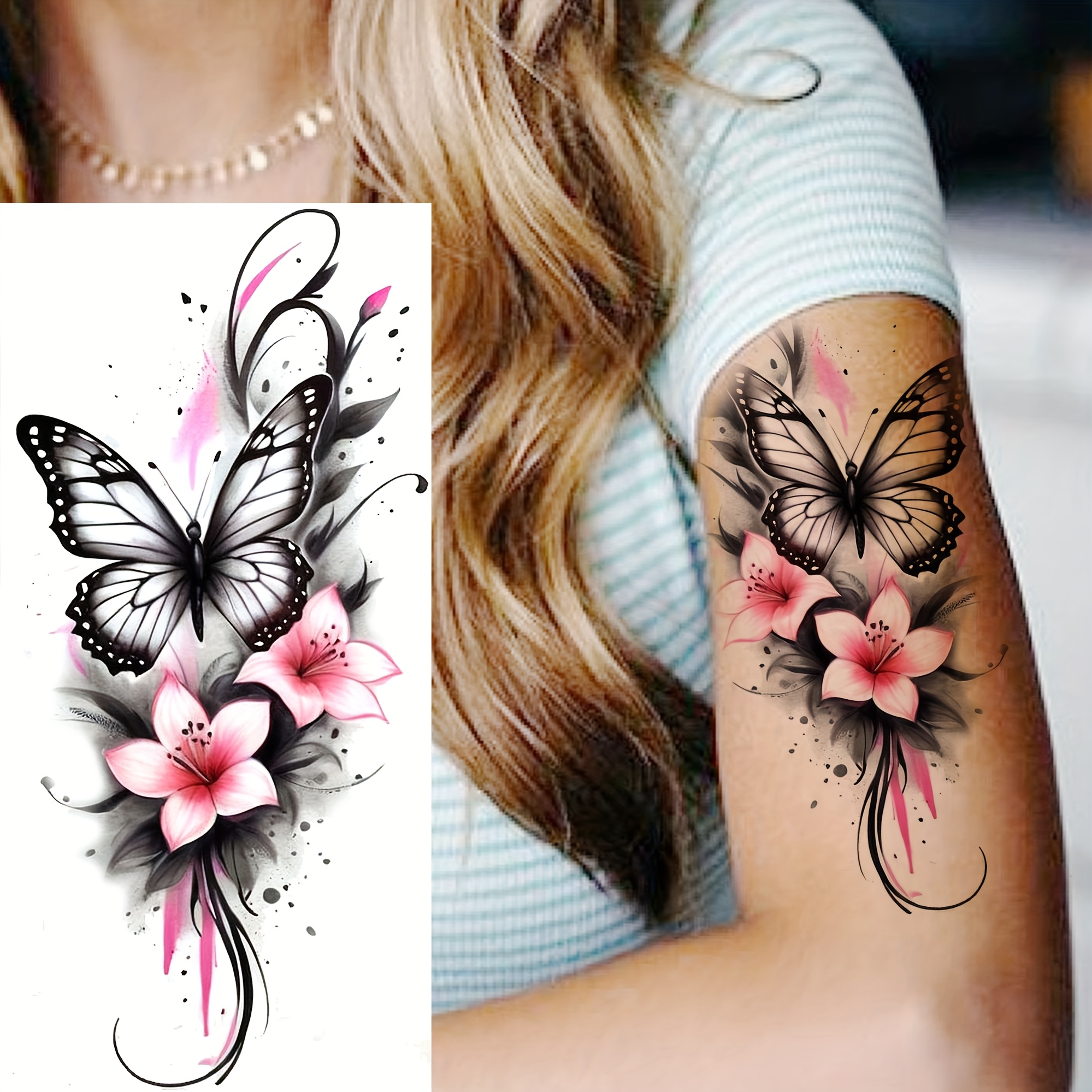 A Temporary Tattoo Of A Lily For Men And Women, Suitable For Adults, On The , Forearms, Calves, And Thighs. This Realistic Waterproof Sticker Long-lasting Wear
