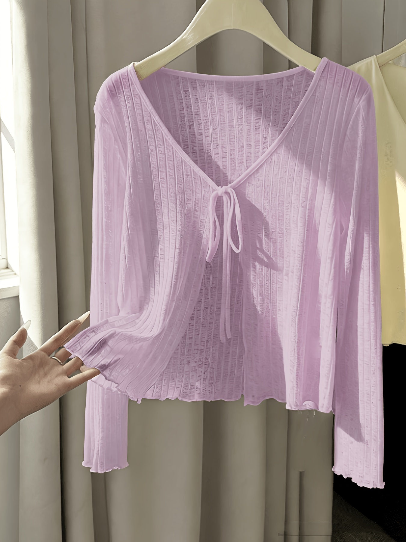 womens lightweight thin shawl collar long sleeve cropped cardigan tie front cover up top