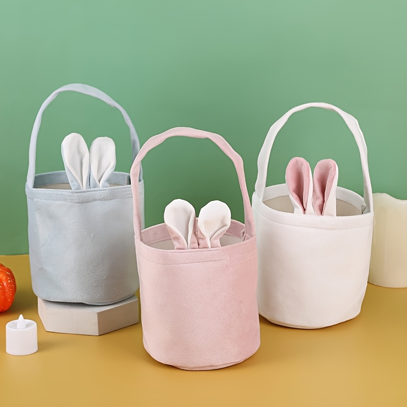 Image of Gift For Her/him 2/3pcs Easter Bunny Handbag Gift Set, Easter Bunny Ear Storage Basket Egg Candy Bag, Holiday Decoration Party Bunny Handbag