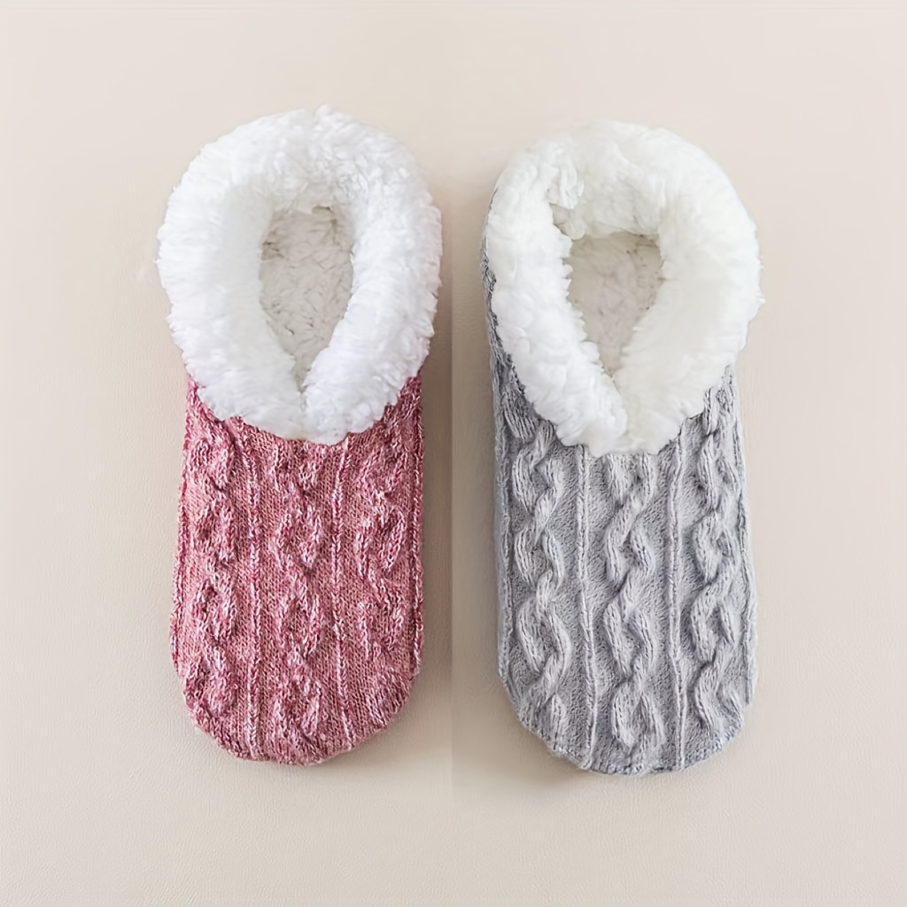 TEMU 2 Paires Chaussettes de Sol Automne Hiver Femme Polaire Épaisses Chaudes Chaussettes de Sommeil Antidérapantes Chaudes Chaussettes de Maison