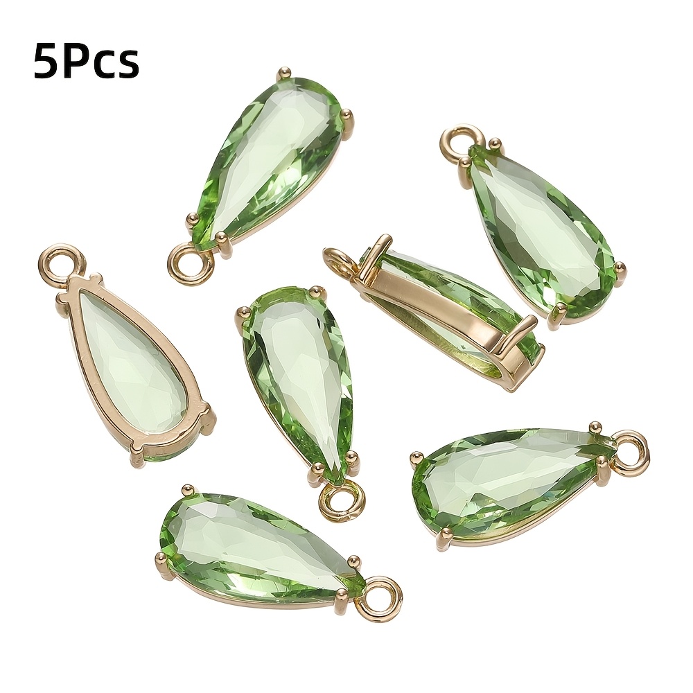 Set Of 5 Water Drop-shaped Charms Made Of Glass, Perfect For Jewelry Projects Like Bracelets And Necklaces.