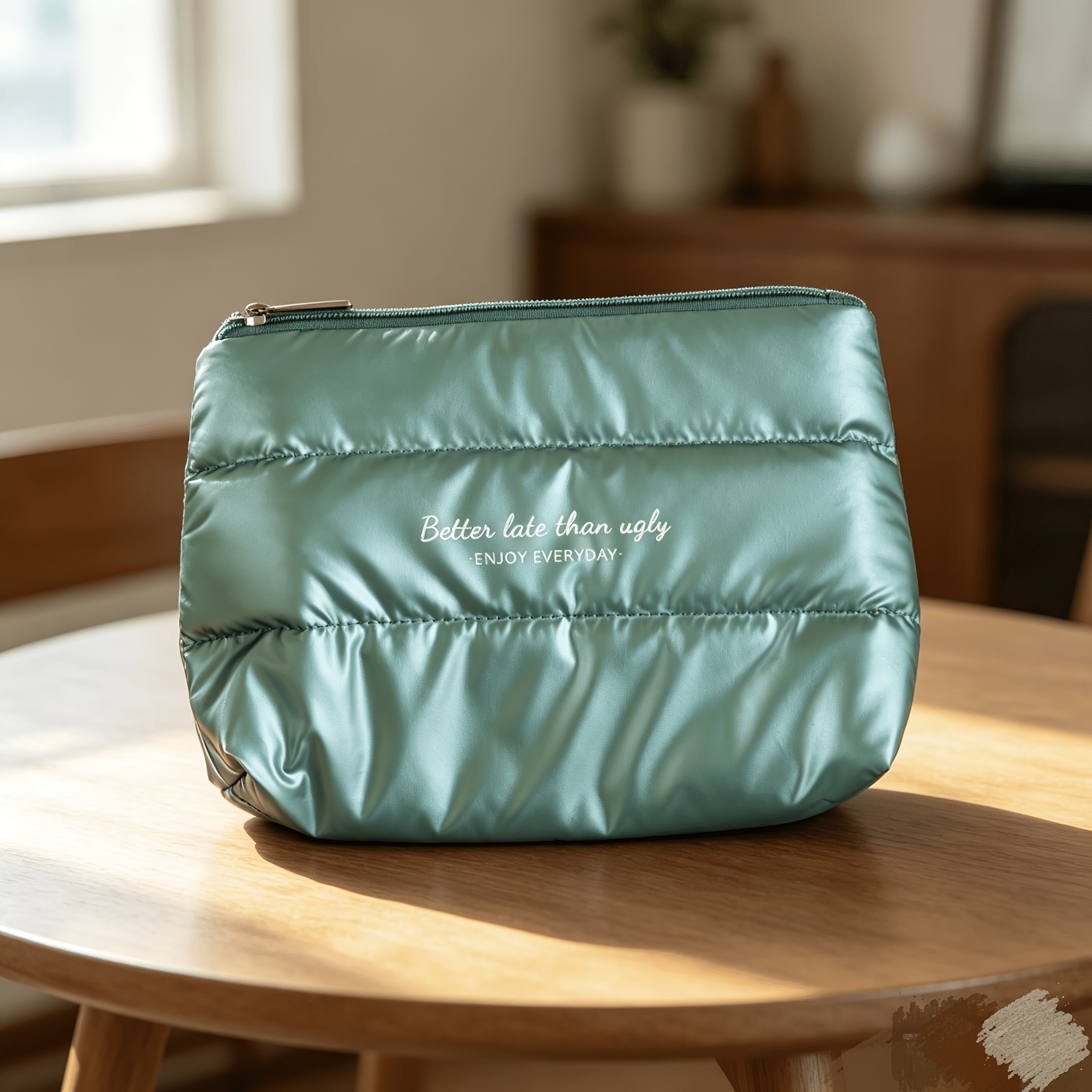 Image of Fashionable Down-feather Clutch Makeup Bag, Portable Travel Cosmetic Organizer, Large-capacity Toiletry Pouch
