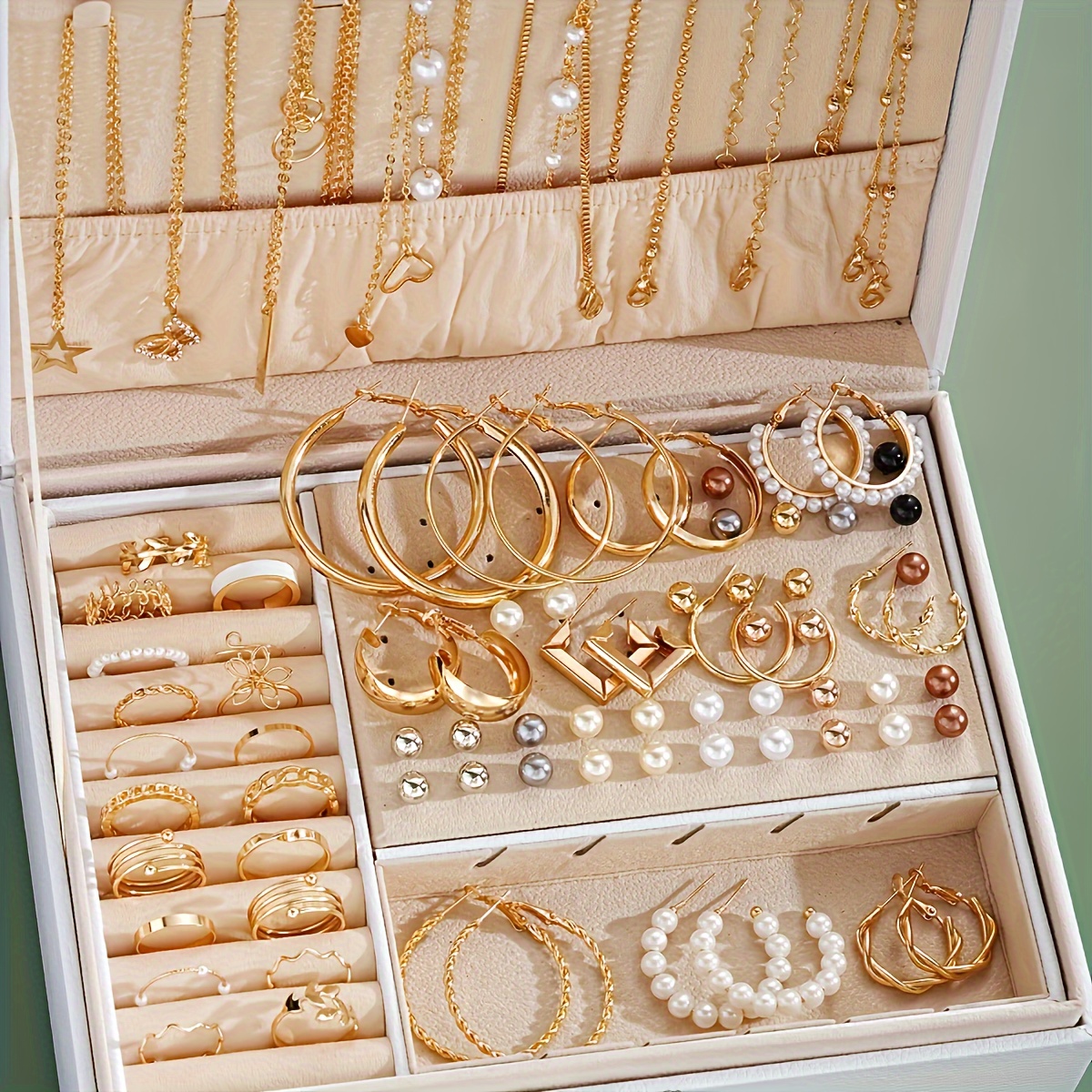 

86pcs/set Elegant Vintage Jewelry Set, Multi-layer Necklaces, Earrings, Rings, 4-in-1 Combo For Women, Ideal For Daily, Commute, Mother's Day, Valentine's Gift (box Not Included)