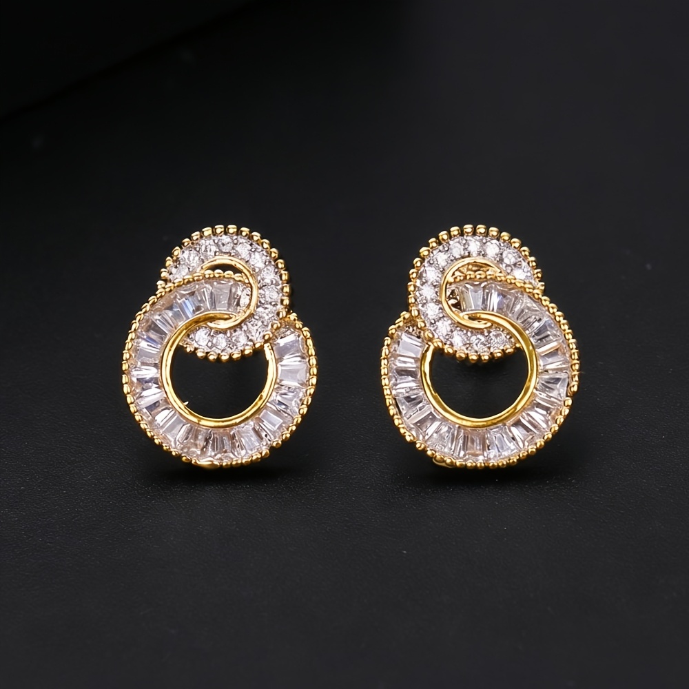 Image of Double Ring Earrings. Zirconia Earrings. Fashionable And With Elegant Women's Jewelry, Exquisite And Cute Silvery Earrings For Women. Ladies' Christmas Gift