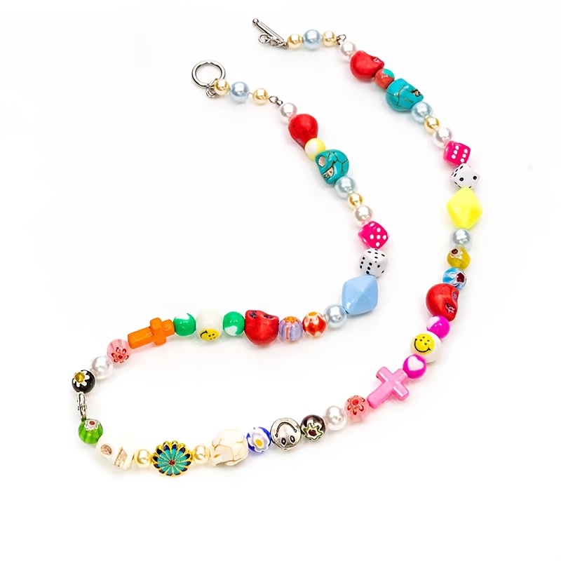 Small Daisy Skull Cross-Colored Patchwork Necklace