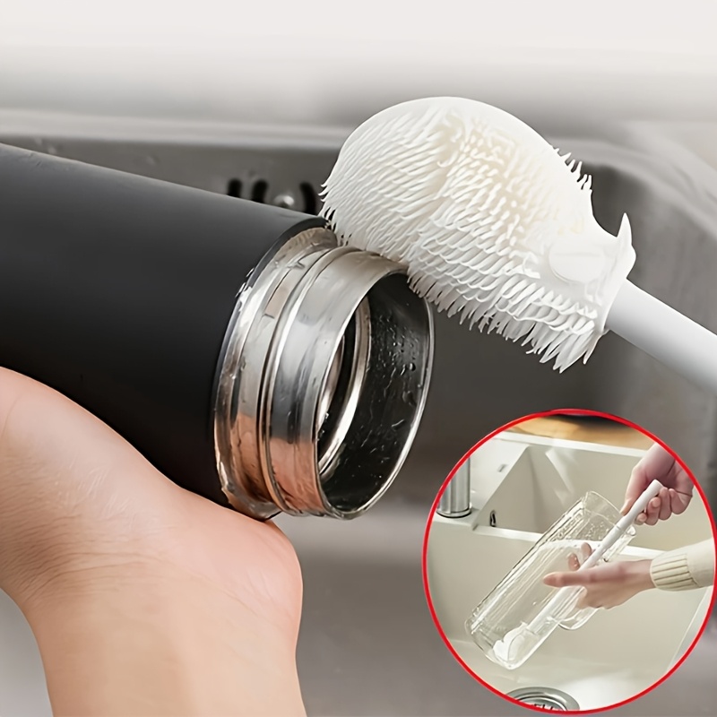 1pc 360 silicone cleaning brush with foldable head long handle for   ideal for bottles cups and kitchen   portable and reusable brush cleaning tool
