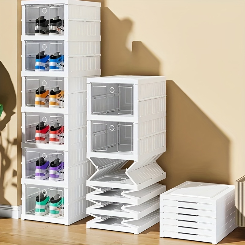 

1pc 3/6/9 Tier Foldable Shoe Rack Organizer For Closet 3-9pairs Plastic Collapsible Shoe Shelf, For Front Door Entrance Stackable Clear Folding Shoes Storage Boxes, Tall Shoe Cabinet