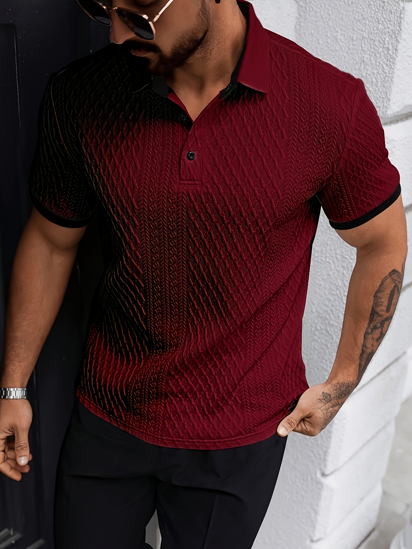 Men'S New Color-Blocked Polo Shirt with a Collar, Featuring a Jacquard Design And Soft Fabric, Suitable for Outdoor Leisure And Business, Breathable for Golf, Perfect for Vacations And Business Occasions, a Must-Have for Everyday Casual Wear