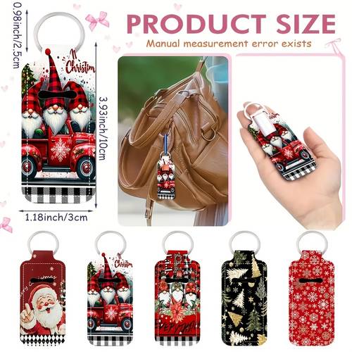 item picture 5pcs christmas theme lipstick holder key chain pendant lip protection case zipper pendant car key chain bag packaging accessory christmas gift new year gift