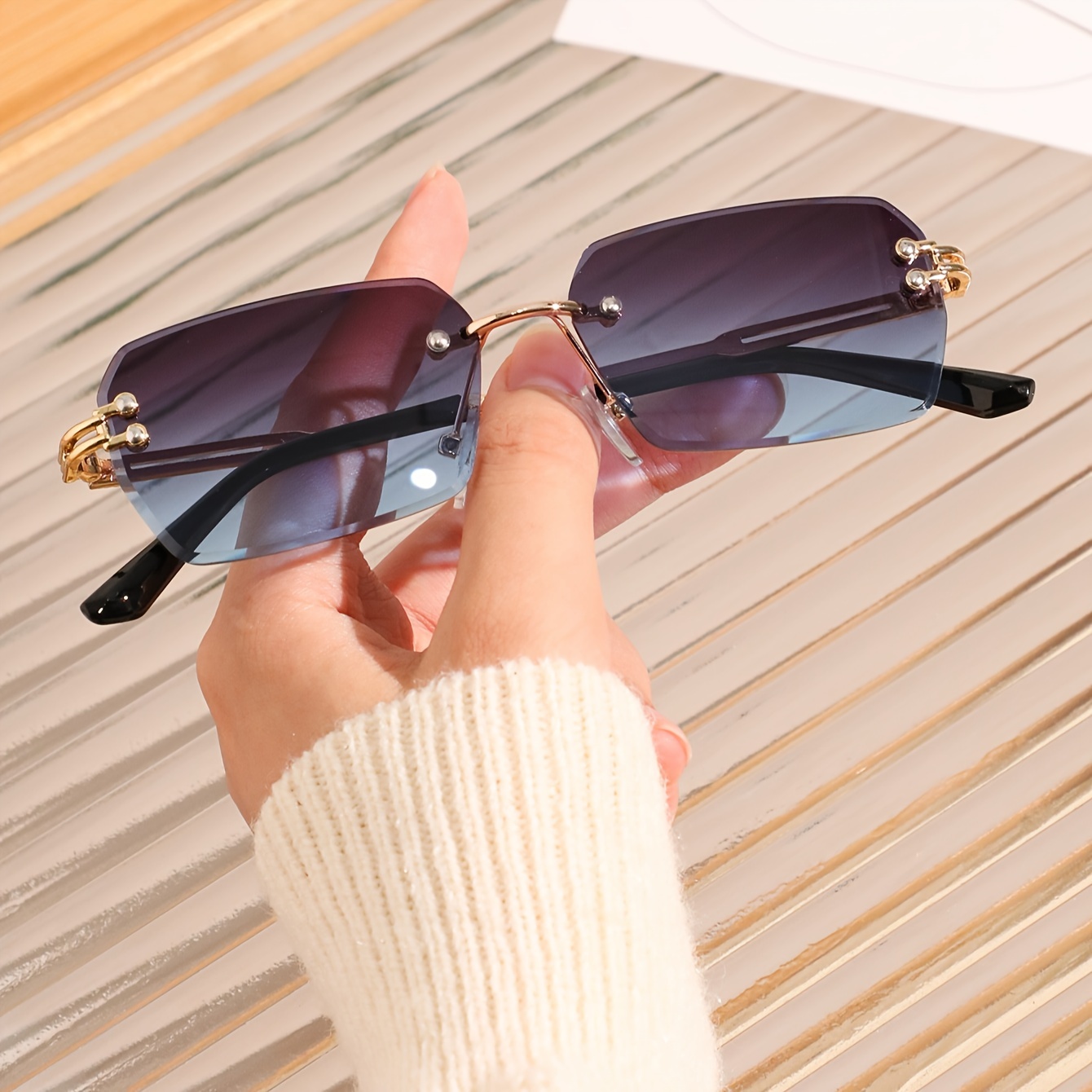 

Lunettes de soleil tendance sans monture, gris-bleu, pour femmes et hommes, pour les fêtes de fin d'année, pour les femmes.