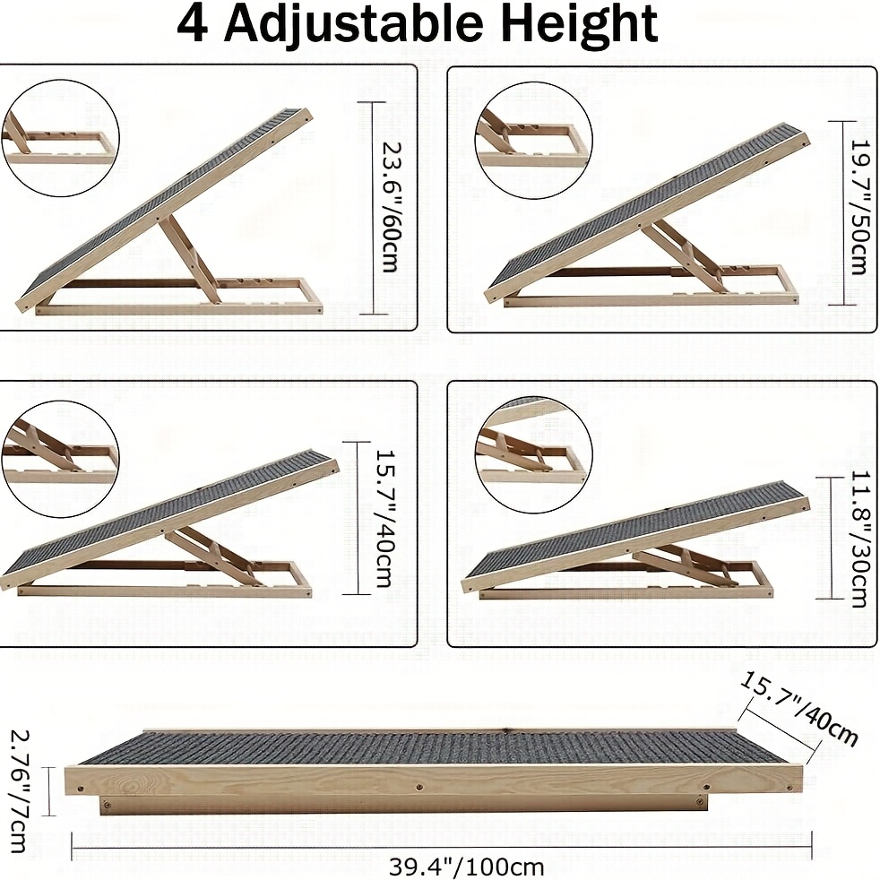 Image of Dog Ramp Folding Pet Ramp Car Dog Ladder - Height Adjustable, With Non-slip Carpet Ladder, Portable Solid Wood Dog Ramp, Suitable For Travel
