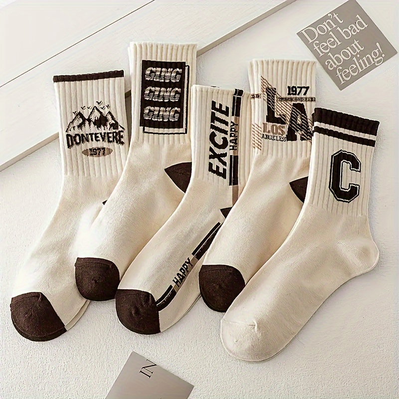 

2/5 Pairs Women Socks Fashion Pattern Anti Odor And Sweat Absorption Crew Socks, Comfortable And Breathable Women Socks For Autumn And Winter Daily Wear Sports Mid-tube Women Socks
